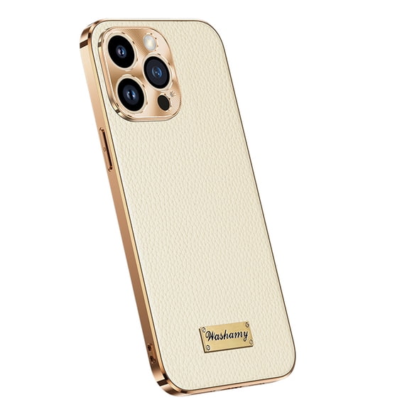 SaniMore for iPhone 14 Pro (6.1" 2022) Case, Wear-resistant Vintage PU Leather Skin + Rugged PC Shell + Metal Bumper Shockproof Slim Lightweight Anti-drop Shell - White