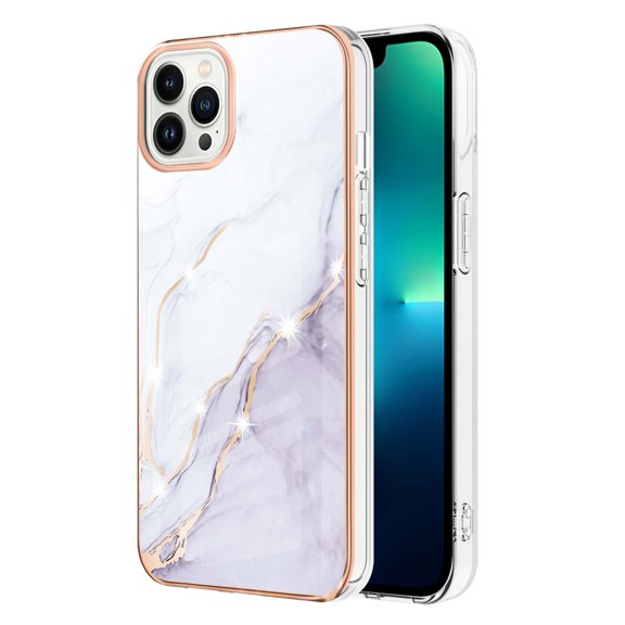 SaniMore for iPhone 14 Pro 6.1" 2022 Case with Wireless Charging Shockproof TPU Backplane Glitter Marble Fashion Design Anti-drop Anti-fingerprint Skin-feel Cover For iPhone 14 Pro, White