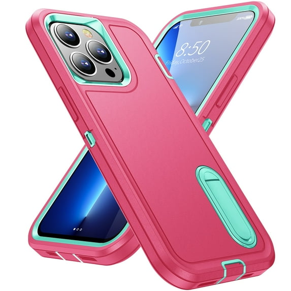 SaniMore for iPhone 14 Pro 6.1" 2022 Hybird Case, Rugged PC Back Shockproof TPU Shell Metal Hidden Kicksatnd Drop Resistant Anti-slip Heavy Duty Protective Case for iPhone 14 Pro 6.1", Rose+Mint