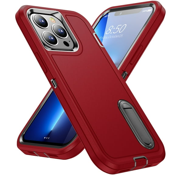 SaniMore for iPhone 14 Pro 6.1" 2022 Hybird Case, Rugged PC Back Shockproof TPU Shell Metal Hidden Kicksatnd Drop Resistant Anti-slip Heavy Duty Protective Case for iPhone 14 Pro 6.1", Red+Black