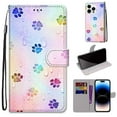 thumbnail image 1 of SaniMore for iPhone 14 Pro 6.1 "2022 PU Leather Case with Card Slots Detchable Lanyard Color Painting Luxury Pattern Flip Kickstand Shcokproof Wallet Case For iPhone 14 Pro 6.1", Footprint, 1 of 10