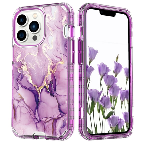SaniMore for iPhone 14 Pro (6.1" 2022 Release) Case, Fashion Marble Pattern for Girls Women Shockproof Bumper Wireless Charging Hybird PC TPU Tri-layer Anti-drop Shell, Purple Marble