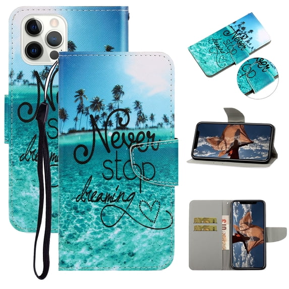 SaniMore for iPhone 14 Pro 6.1" 2022 Wallet Case, Color Painting Pattern with Kickstand Card Slots Detachable Wrist Strap Grils Women PU Leather Case Magnetic Clasp For iPhone 14 Pro, Sea