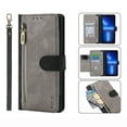 thumbnail image 1 of SaniMore for iPhone 14 Pro 6.1" 2022 Wallet Case, [Removeable Wrist Strap][Zipper Cash Pocket + Card Slots] Flip Kickstand Full Protective Magnetic Closure Retro Cover for iPhone 14 Pro, Black, 1 of 8
