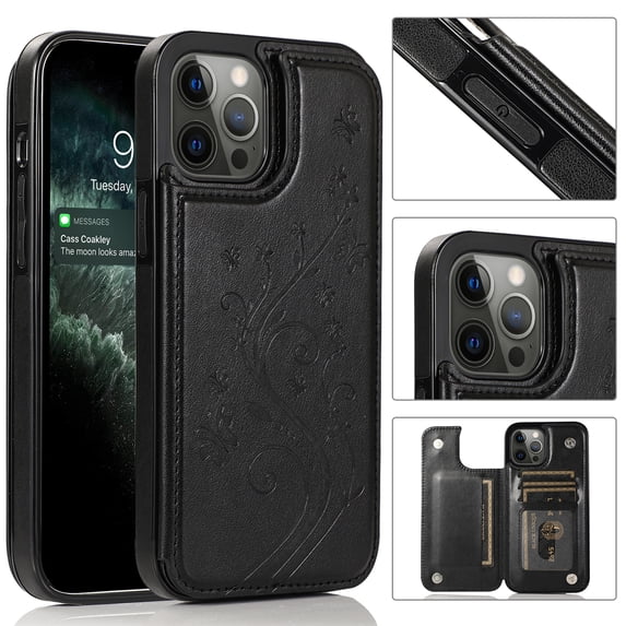 SaniMore for iPhone 14 Pro 6.1" Magnetic Wallet Case, PU Leather Case with Card Slot & Multi-Angle Kickstand Shockproof Protective Case for iPhone 14 Pro Women Ladies, Black