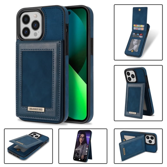 SaniMore for iPhone 14 Pro 6.1" Magnetic Wallet Case, PU Leather Case with Card Slot & Multi-Angle Kickstand Shockproof Protective Case for iPhone 14 Pro Women Men, Blue
