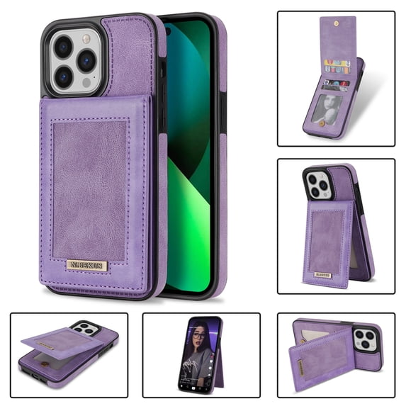 SaniMore for iPhone 14 Pro 6.1" Magnetic Wallet Case, PU Leather Case with Card Slot & Multi-Angle Kickstand Shockproof Protective Case for iPhone 14 Pro Women Men, Purple