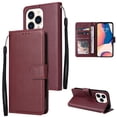 thumbnail image 1 of SaniMore for iPhone 14 Pro 6.1" PU Leather Case, Magnetic Closure Flip Wallet Cover with Wrist Strap Card Slot & Multi-Angle Kickstand All-Inclusive Protective Shell, Winered, 1 of 9