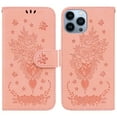 thumbnail image 1 of SaniMore for iPhone 14 Pro 6.1" PU Leather Case, Magnetic Closure Flip Wallet Embossed Cover with Wrist Strap Card Slot & Multi-Angle Kickstand Shockproof Protective Shell, Pink, 1 of 7