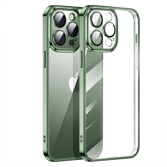SaniMore for iPhone 14 Pro 6.1" Sound Hole Position Conversion Case, Electroplated Glass Case with Tempered Glass Camera Lens Protector for iPhone 14 Pro Shockproof Protective Case, Darkgreen