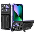 thumbnail image 1 of SaniMore for iPhone 14 Pro 6.1" Upgraded Military Shockproof Case, Rugged PC Back & TPU Bumpers Case with Invisible Sliding Card Slot & Kickstand Shockproof Protective Case, Purple, 1 of 10