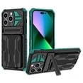 thumbnail image 1 of SaniMore for iPhone 14 Pro 6.1" Upgraded Military Shockproof Case, Rugged PC Back & TPU Bumpers Case with Invisible Sliding Card Slot & Kickstand Shockproof Protective Case, Darkgreen, 1 of 10