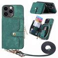 thumbnail image 1 of SaniMore for iPhone 14 Pro (6.1 inch 2022) Case,Wear-resistant PU Leather Skin + Zipper Purse Card Slots Removeable Crossbody Lanyard Stand Shell Shockproof Anti-scratch Drop-resistant, Green, 1 of 10