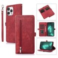 thumbnail image 1 of SaniMore iPhone 14 Pro Business Case (6.1" 2022), Zipper Wallet + Magnetic Clasp + Card Slots + Flip Kickstand + Wrist/Crossbody Strap [Shockproof Anti-fall] Full-body Protective Shell, Red, 1 of 10