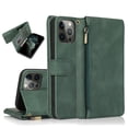 thumbnail image 1 of SaniMore iPhone 14 Pro Case (6.1" 2022) with Zipper Wallet & Wrist Strap & Magnetic Closure Card Slots Kickstand Shockproof Anti-drop Slim Full-around Protective Business Cover, Darkgreen, 1 of 15