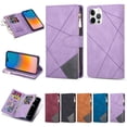 thumbnail image 1 of SaniMore for iPhone 14 Pro Case with Card Slot, Line Stitching Metal Button Zipper Wallet PU Leather Cover with Folio Flip Kickstand + Hand Strap Shockproof Protective Shell, Purple, 1 of 8