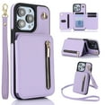 thumbnail image 1 of SaniMore for iPhone 14 Pro Case, Luxury PU Leather Card Holders Kickstand Metal Finger Ring Shockproof Drop Resistant Wrist/Crossbody Lanyard for Girls Women Stylish Accordion Design, Lightpurple, 1 of 8