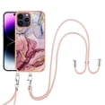 thumbnail image 1 of SaniMore for iPhone 14 Pro Case, Marble Pattern 3 in 1 Heavy Duty Shockproof Full Body Hard PC IMD Bumper Crossbody Lanyard Women Girls Shockproof Cover for iPhone 14 Pro, Rose-Carmine, 1 of 7
