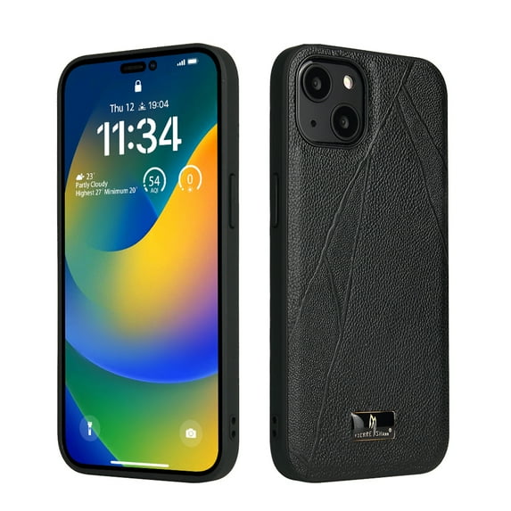 SaniMore for iPhone 14 Pro Case, PU Leather Rugged PC Shockproof Tough Anti-Fingerprint Ultra Slim Lightweight Luxury Anti-scratch Wear-resistant Durable Cover for iPhone 14 Pro, Cowhide Black