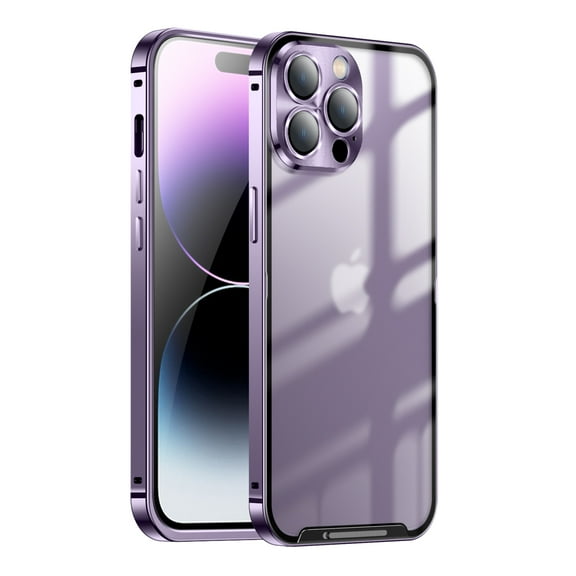 SaniMore for iPhone 14 Pro Case Slim Transparent [Not Yellowing Technology], Rugged PC Cover Built-in Tempered Glass Camera Lens Protector Shockproof Protective Cover, Purple