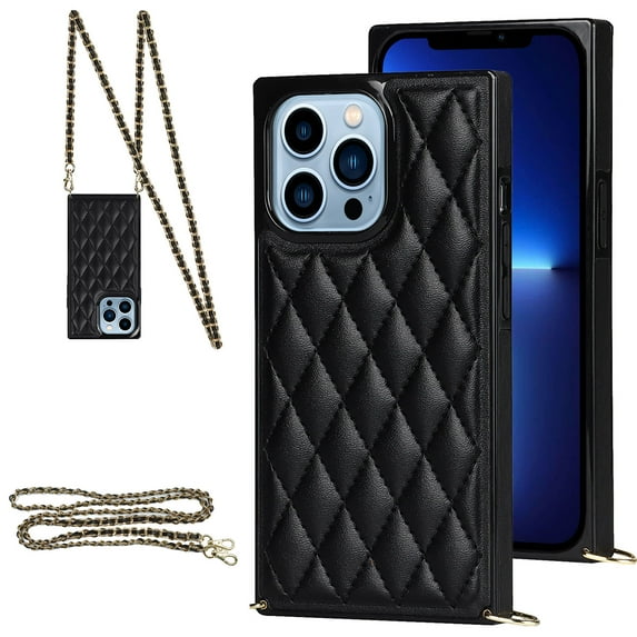 SaniMore for iPhone 14 Pro Magnetic Fragrant Case Support Wireless Charging, Premium PU Leather Cover Built-in Detachable Lanyard 360° All-Inclusive Shockproof Protective Shell, Black