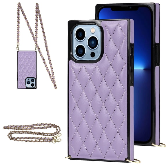 SaniMore for iPhone 14 Pro Magnetic Fragrant Case Support Wireless Charging, Premium PU Leather Cover Built-in Detachable Lanyard 360° All-Inclusive Shockproof Protective Shell, Purple