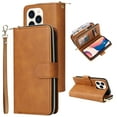 thumbnail image 1 of SaniMore for iPhone 14 Pro Max (6.7" 2022) 3 in 1 Case, Zipper Purse Cover + Card Slots +  Kickstand + Detachable Lanyard Comprehensive Protective Shockproof Anti-drop Shell, Brown, 1 of 8