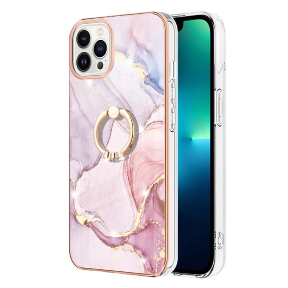 SaniMore for iPhone 14 Pro Max 6.7" 2022 Case with 360 Degree Rotating Metal Ring Shockproof TPU Backplane Marble Pattern Luxury Fashion Anti-drop Cover for iPhone 14 Pro Max, Pink Marble