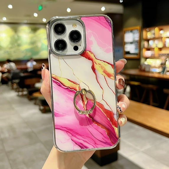 SaniMore for iPhone 14 Pro Max 6.7" 2022 Case with 360 Rotating Ring Bracket, Unique Fashion Marble Print Pattern Soft TPU Slim Fit Protective Shockproof Stylish Girly Stand Phone Case, Gray