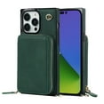 thumbnail image 1 of SaniMore for iPhone 14 Pro Max 6.7" 2022 Case with Back Zipper Wallet Flip Kicktsand Crossbody Shoulder Strap Retro PU Leather Wear-resistant Shockproof Anti-drop Cover for Grils Women, Deep Green, 1 of 9