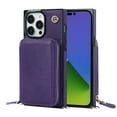 thumbnail image 1 of SaniMore for iPhone 14 Pro Max 6.7" 2022 Case with Back Zipper Wallet Flip Kicktsand Crossbody Shoulder Strap Retro PU Leather Wear-resistant Shockproof Anti-drop Cover for Grils Women, Purple, 1 of 9