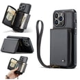 thumbnail image 1 of SaniMore for iPhone 14 Pro Max 6.7" 2022 Case, [Crossbody/Wrist Strap][Zipper Flip Wallet][Card Slots][Rifid Layer] PU Leather Retro 360° Protective Shockproof Cover for iPhone 14 Pro Max, Black, 1 of 10
