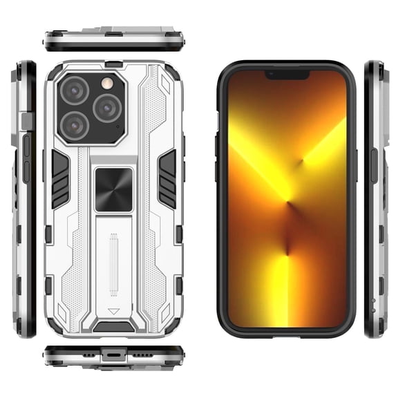 SaniMore for iPhone 14 Pro Max 6.7" 2022 Case with Hidden Bracket, Manetic Car Mount Hybird Heavy Duty Protective Tri-layer Shockproof Drop-proof Cover For iPhone 14 Pro Max 6.7" 2022, Silver
