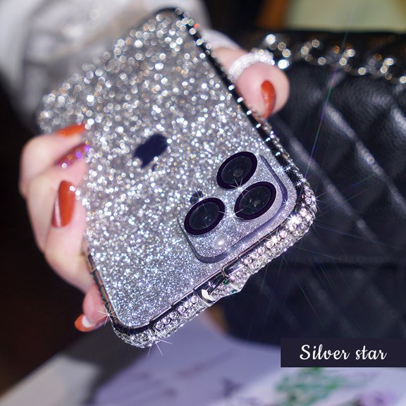 SaniMore for iPhone 14 Pro Max 6.7" 2022 Case, Luxury Snake Diamond Bumper + Glitter Backpaper for Girls Women Shockproof Drop-proof Stylish Cover For iPhone 14 Pro Max 6.7" 2022, Silver