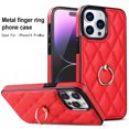 thumbnail image 1 of SaniMore for iPhone 14 Pro Max 6.7" 2022 Case, PU Leather Case with Luxury Fashion Lattice for Girls Women 360° Rotating Metal Ring/Kickstand Shockproof Durable Case For iPhone 14 Pro Max,Red, 1 of 8
