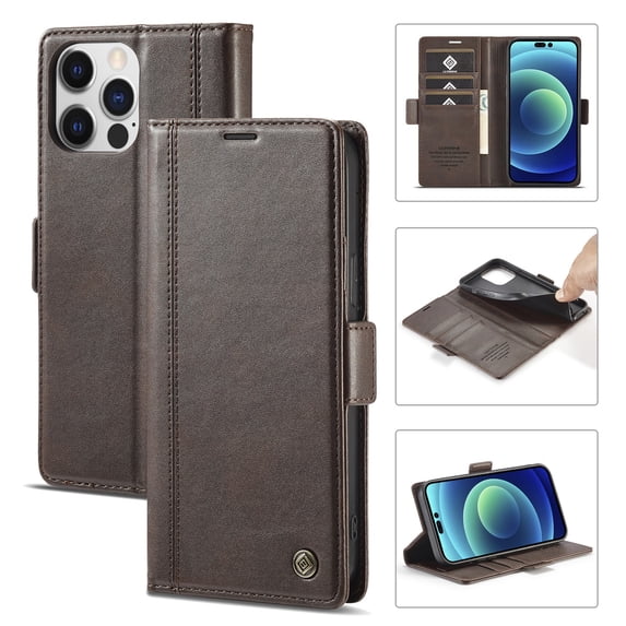 SaniMore for iPhone 14 Pro Max 6.7" 2022 Case, PU Leather Magnetic Flip Folio Shell with Card Holders RFID Blocking Kickstand Shockproof TPU Magnetic Closure Business Cover, Coffee