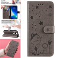 thumbnail image 1 of SaniMore for iPhone 14 Pro Max 6.7" 2022 Case, PU Leather Skin with Embossed Cat Flip Magnetic Cover Card Slots Kickstand Detachable Lanyard Full Around Wallet Case For iPhone 14 Pro Max,Gray, 1 of 6