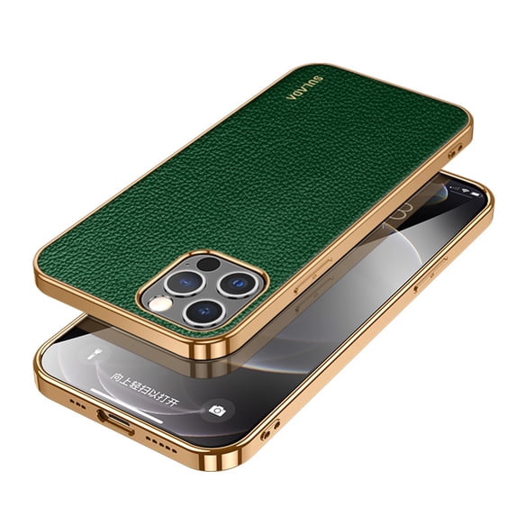 SaniMore for iPhone 14 Pro Max (6.7" 2022) Case, PU Leather Skin & Metal Bumper Shockproof PC Backplane, Wireless Charging Slim Magnetic Vintage Shell, Anti-drop Anti-scratch Cover, Green