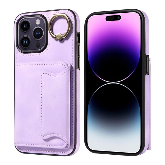 SaniMore for iPhone 14 Pro Max (6.7" 2022) Case, PU Leather Skin Shockproof Bumper Flip Purse RFID Blocking Metal Ring Stand Shell, Card Holder Cash Pocket Anti-drop Cover, Purple