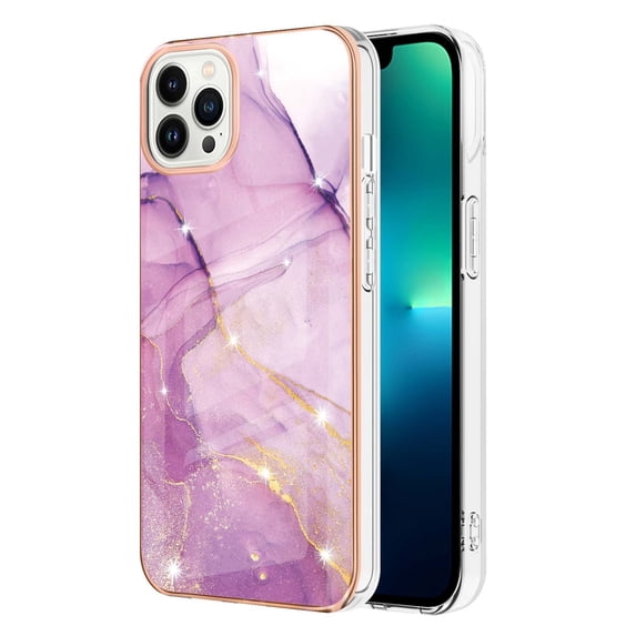 SaniMore for iPhone 14 Pro Max 6.7" 2022 Case with Wireless Charging Shockproof TPU Backplane Glitter Marble Pattern Fashion Design Anti-drop Anti-fingerprint Skin-feel Cover, Lightpurple