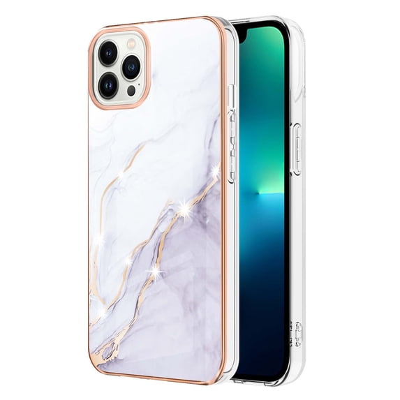 SaniMore for iPhone 14 Pro Max 6.7" 2022 Case with Wireless Charging Shockproof TPU Backplane Glitter Marble Pattern Fashion Design Anti-drop Anti-fingerprint Skin-feel Cover, White