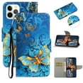 thumbnail image 1 of SaniMore for iPhone 14 Pro Max 6.7" 2022 Wallet Case, Color Painting Pattern with Kickstand Card Slots Detachable Wrist Strap Grils Women PU Leather Case Magnetic Clasp, Gold Butterfly, 1 of 8