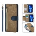 thumbnail image 1 of SaniMore for iPhone 14 Pro Max 6.7" 2022 Wallet Case, [Removeable Wrist Strap][Zipper Cash Pocket + Card Slots] Flip Kickstand Full Protective Magnetic Closure Retro Cover for iPhone 14 Pro Max, Blue, 1 of 10
