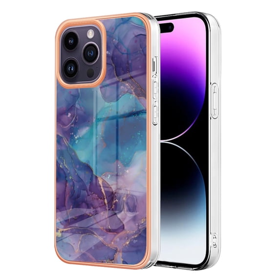 SaniMore for iPhone 14 Pro Max 6.7" Electroplated Marble Case, Clear Magnetic Case for iPhone 14 Pro Max Rugged PC & Soft TPU Transparent Cover with Wireless Charging, Purple