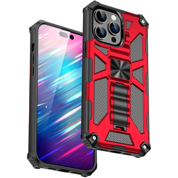 SaniMore for iPhone 14 Pro Max 6.7" Magnetic Case, Rugged PC & TPU Bumpers with Car Mount & Kickstand Military Grade Shockproof Heavy Duty Protective Case for 14 Pro Max Women Men, Red
