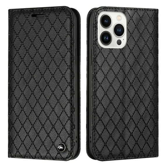 SaniMore for iPhone 14 Pro Max 6.7" Magnetic Flip Wallet Embossing Case, Premium PU Leather Case with 2 Card Slots & Multi-Angle Kickstand Full Body Protective Case for Ladies Men, Black