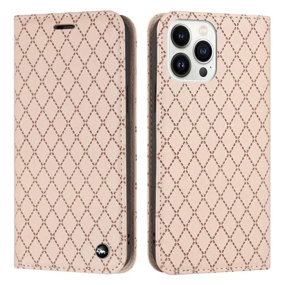 SaniMore for iPhone 14 Pro Max 6.7" Magnetic Flip Wallet Embossing Case, Premium PU Leather Case with 2 Card Slots & Multi-Angle Kickstand Full Body Protective Case for Ladies Men, Pink