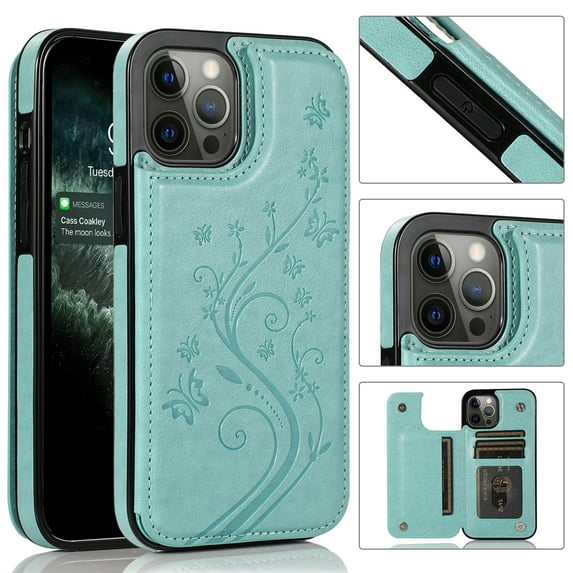 SaniMore for iPhone 14 Pro Max 6.7" Magnetic Wallet Case, PU Leather Case with Card Slot & Kickstand Shockproof Protective Case for iPhone 14 Pro Max Women Ladies, Mint