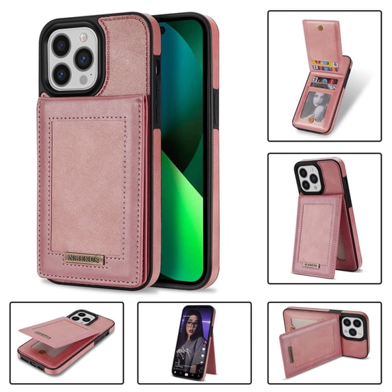 SaniMore for iPhone 14 Pro Max 6.7" Magnetic Wallet Case, PU Leather Case with Card Slot & Multi-Angle Kickstand Shockproof Protective Case for iPhone 14 Pro Max Women Men, Rosegold