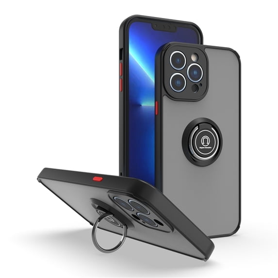 SaniMore for iPhone 14 Pro Max 6.7" Multi-Functional Magnetic Case, Translucent Matte Back Case with Car Mount & 360° Rotatable Ring Kickstand Shockproof Protective Cover, Black & Red
